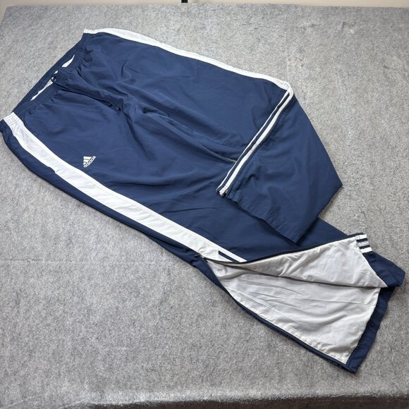 Adidas Windbreaker Track Pants Men XL Blue White Woven 32" Ankle Zip - Picture 1 of 16